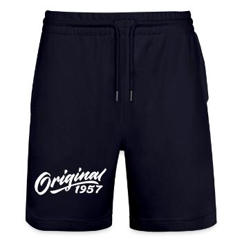 Original 1957 Birthday Gift 1957 - Stanley/Stella Trainer Unisex Organic Jogging Shorts - dark navy - Front - Nik (191cm) & Marisol (170cm)