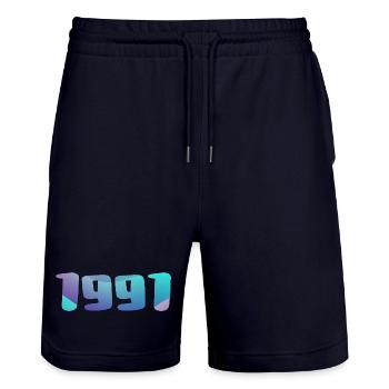 Birthday Gift 1991 Vintage 1991 Retro 1991 - Stanley/Stella Trainer Unisex Organic Jogging Shorts - dark navy - Front - Nik (191cm) & Marisol (170cm)