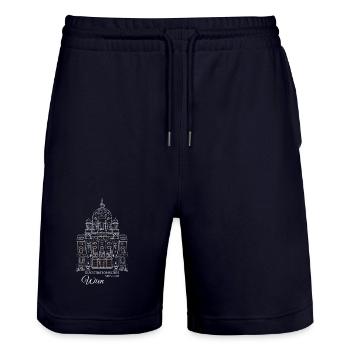 Vienna, Kunstmuseum KHM, Hand Drawing Austria - Stanley/Stella Trainer Unisex Organic Jogging Shorts - dark navy - Front - Nik (191cm) & Marisol (170cm)
