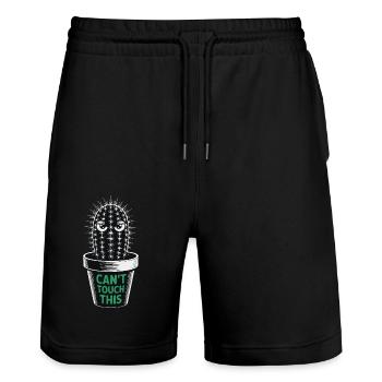 Can't Touch This – Lustiger Kaktus mit Spruch - Stanley/Stella Unisex Bio Joggingshorts Trainer  - Schwarz - Vorne - Nik (191cm) & Marisol (170cm)