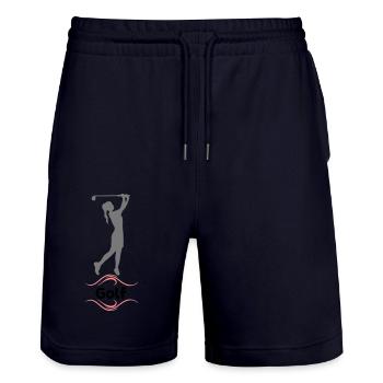 golf - Stanley/Stella Trainer Unisex Organic Jogging Shorts - dark navy - Front - Nik (191cm) & Marisol (170cm)