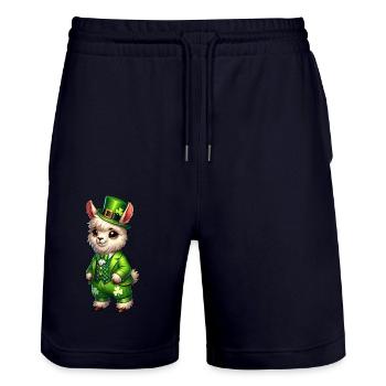 Sweet Llama St. Patrick's Day Cartoon - Stanley/Stella Trainer Unisex Organic Jogging Shorts - dark navy - Front - Nik (191cm) & Marisol (170cm)