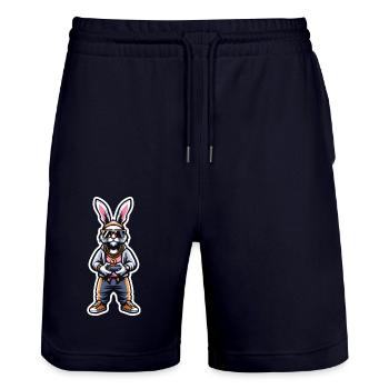 Cool Gamer Bunny With Sunglasses - Stanley/Stella Trainer Unisex Organic Jogging Shorts - dark navy - Front - Nik (191cm) & Marisol (170cm)