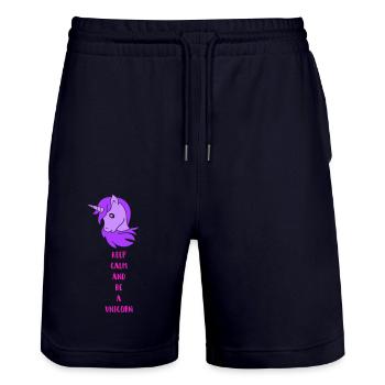 unicorn keep calm - Stanley/Stella Trainer Unisex Organic Jogging Shorts - dark navy - Front - Nik (191cm) & Marisol (170cm)