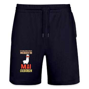 May Birthday Alpaca Saying Funny - Stanley/Stella Trainer Unisex Organic Jogging Shorts - dark navy - Front - Nik (191cm) & Marisol (170cm)