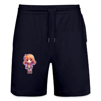 Cute Manga Girl - Stanley/Stella Trainer Unisex Organic Jogging Shorts - dark navy - Front - Nik (191cm) & Marisol (170cm)