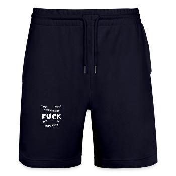 FUCK YOU | ME | THIS | EVERYTHING - Stanley/Stella Trainer Unisex Organic Jogging Shorts - dark navy - Front - Nik (191cm) & Marisol (170cm)
