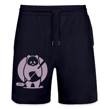 Panda Eishockey Spieler Silhouette - Stanley/Stella Unisex Bio Joggingshorts Trainer  - Dark navy - Vorne - Nik (191cm) & Marisol (170cm)