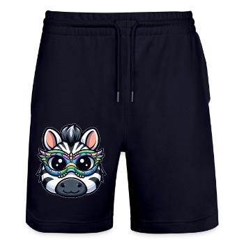 Mardi Gras Zebra: Maskenpracht und Perlen - Stanley/Stella Unisex Bio Joggingshorts Trainer  - Dark navy - Vorne - Nik (191cm) & Marisol (170cm)