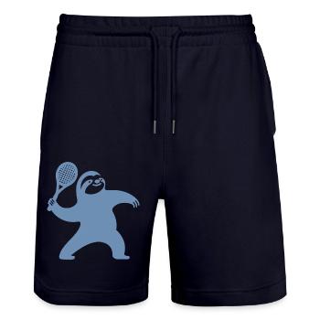 Faultier Silhouette Tennis Aufschlag - Stanley/Stella Unisex Bio Joggingshorts Trainer  - Dark navy - Vorne - Nik (191cm) & Marisol (170cm)