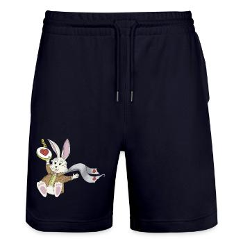 Late Again Clock Rabbit - Stanley/Stella Trainer Unisex Organic Jogging Shorts - dark navy - Front - Nik (191cm) & Marisol (170cm)