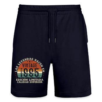 1995 Retro Vintage Geburtstagsgeschenk - Stanley/Stella Unisex Bio Joggingshorts Trainer  - Dark navy - Vorne - Nik (191cm) & Marisol (170cm)