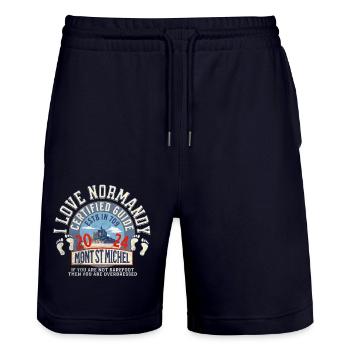 I love Normandy and Mt St Michel - Stanley/Stella Trainer Unisex Organic Jogging Shorts - dark navy - Front - Nik (191cm) & Marisol (170cm)