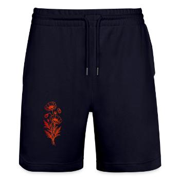 Poppy Line Art Minimalist Design - Stanley/Stella Trainer Unisex Organic Jogging Shorts - dark navy - Front - Nik (191cm) & Marisol (170cm)