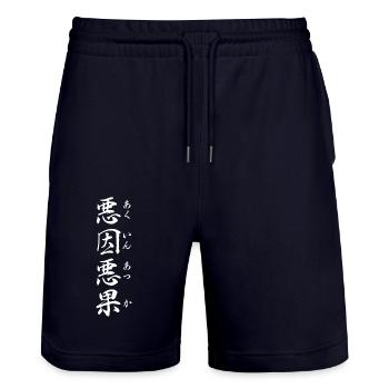 Wer den Wind sät, erntet den Sturm: Yojijukugo - Stanley/Stella Unisex Bio Joggingshorts Trainer  - Dark navy - Vorne - Nik (191cm) & Marisol (170cm)
