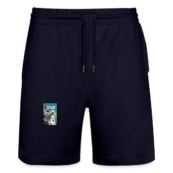 Snow Leopard | Leopard | Predator - Stanley/Stella Trainer Unisex Organic Jogging Shorts - dark navy - Front - Nik (191cm) & Marisol (170cm)
