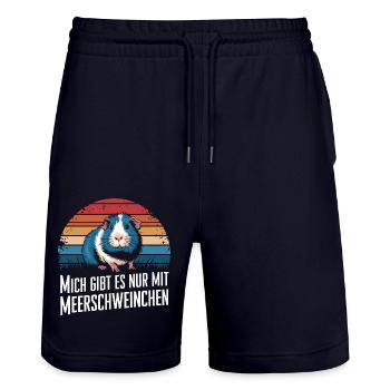 Meerschweinchen Kurzhaar Langhaar Crested Hunde - Stanley/Stella Unisex Bio Joggingshorts Trainer  - Dark navy - Vorne - Nik (191cm) & Marisol (170cm)