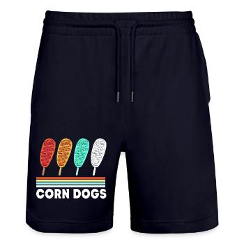 Corn dog - Stanley/Stella Trainer Unisex Organic Jogging Shorts - dark navy - Front - Nik (191cm) & Marisol (170cm)