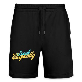 Speak Eloquently 01 - Stanley/Stella Trainer Unisex Organic Jogging Shorts - black - Front - Nik (191cm) & Marisol (170cm)