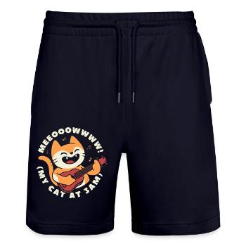 My Cat At 3AM - Stanley/Stella Trainer Unisex Organic Jogging Shorts - dark navy - Front - Nik (191cm) & Marisol (170cm)