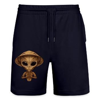 Außerirdisches Alien-Design mit Herbstholz und Bau - Stanley/Stella Unisex Bio Joggingshorts Trainer  - Dark navy - Vorne - Nik (191cm) & Marisol (170cm)