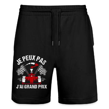 Je peux pas j' ai grand prix humour course voiture - Short de jogging bio TRAINER Stanley/Stella unisexe - noir - Devant - Nik (191cm) & Marisol (170cm)