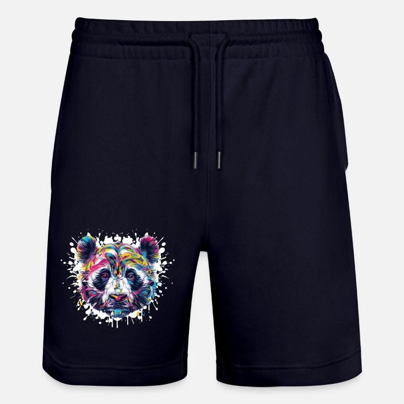 Bunter Panda Kopf Farbexplosion - Stanley/Stella Unisex Bio Joggingshorts Trainer  - Dark navy