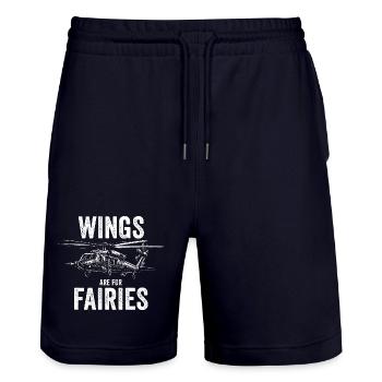 Wings Are for Fairies – Funny Helicopter Pilot - Stanley/Stella Trainer Unisex Organic Jogging Shorts - dark navy - Front - Nik (191cm) & Marisol (170cm)