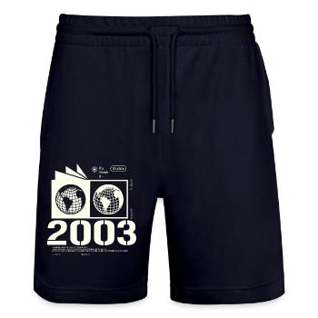 Jahrgang 2003 Retro Geburtstag Geschenk 2003 - Stanley/Stella Unisex Bio Joggingshorts Trainer  - Dark navy - Vorne - Nik (191cm) & Marisol (170cm)