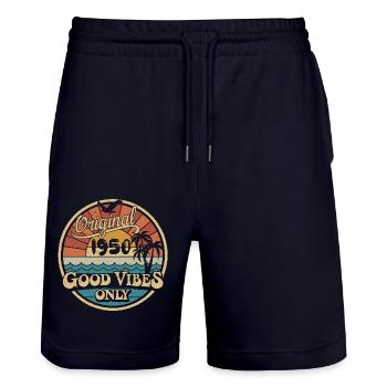 Original 1950's Vintage 1950's Birthday Retro 1950's - Stanley/Stella Trainer Unisex Organic Jogging Shorts - dark navy - Front - Nik (191cm) & Marisol (170cm)