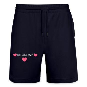 Ich liebe Dich Herz Valentinstag - Stanley/Stella Unisex Bio Joggingshorts Trainer  - Dark navy - Vorne - Nik (191cm) & Marisol (170cm)
