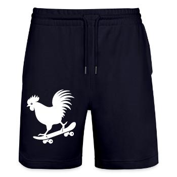Huhn Hahn Henne Skateboard Skater Silhouette - Stanley/Stella Unisex Bio Joggingshorts Trainer  - Dark navy - Vorne - Nik (191cm) & Marisol (170cm)