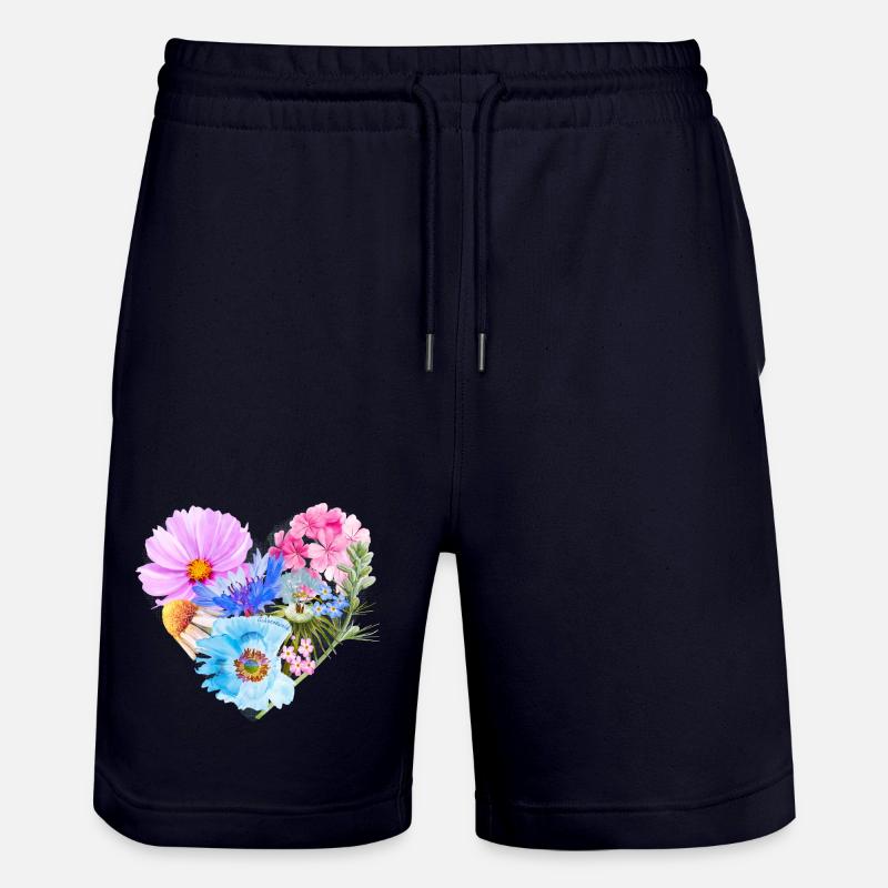 Cœur de fleurs | Cadeau Saint-Valentin - Short de jogging bio TRAINER Stanley/Stella unisexe - marine foncé