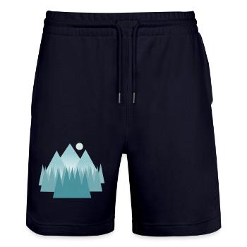Astral mountain landscape in blue tones - Stanley/Stella Trainer Unisex Organic Jogging Shorts - dark navy - Front - Nik (191cm) & Marisol (170cm)