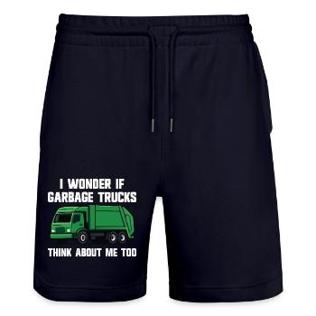 I wonder if garbage trucks are thinking of me - Stanley/Stella Trainer Unisex Organic Jogging Shorts - dark navy - Front - Nik (191cm) & Marisol (170cm)