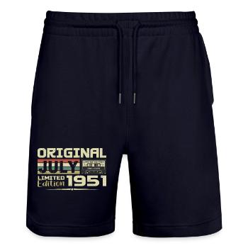 July 1951 Birthday Gift Born in July - Stanley/Stella Trainer Unisex Organic Jogging Shorts - dark navy - Front - Nik (191cm) & Marisol (170cm)