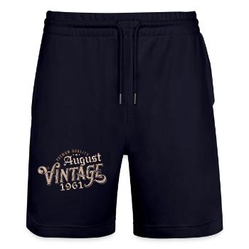 Geschenk August 1961 Geburtstag August 1961 August - Stanley/Stella Unisex Bio Joggingshorts Trainer  - Dark navy - Vorne - Nik (191cm) & Marisol (170cm)