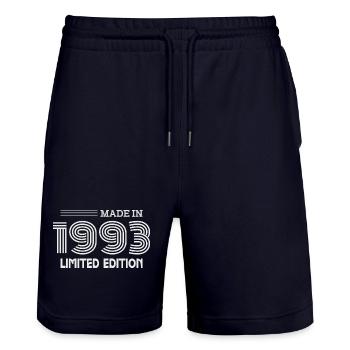 1993 Birthday Gift Idea 1993 - Stanley/Stella Trainer Unisex Organic Jogging Shorts - dark navy - Front - Nik (191cm) & Marisol (170cm)