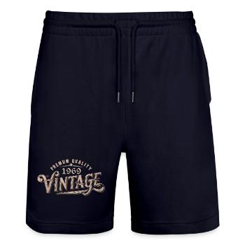 1969 Vintage 1969 Retro 1969 Geburtstagsgeschenk - Stanley/Stella Unisex Bio Joggingshorts Trainer  - Dark navy - Vorne - Nik (191cm) & Marisol (170cm)