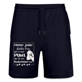 Hinter jedem starken Frauchen steht ein Pudel - Stanley/Stella Unisex Bio Joggingshorts Trainer  - Dark navy - Vorne - Nik (191cm) & Marisol (170cm)