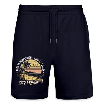 Original 1972 Vintage Birthday Gift 52 Years - Stanley/Stella Trainer Unisex Organic Jogging Shorts - dark navy - Front - Nik (191cm) & Marisol (170cm)