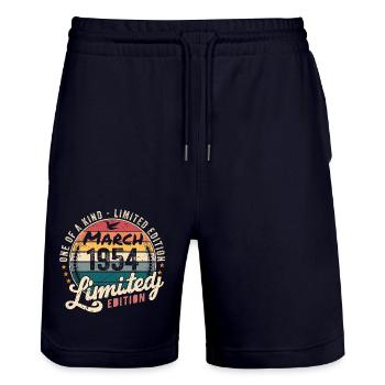 71st birthday gift, born march 1954 - Stanley/Stella Trainer Unisex Organic Jogging Shorts - dark navy - Front - Nik (191cm) & Marisol (170cm)