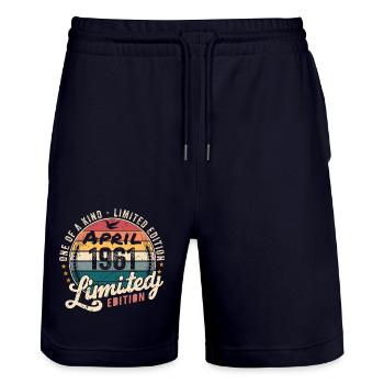 April 1961 Vintage Vintage Birthday April 1961 - Stanley/Stella Trainer Unisex Organic Jogging Shorts - dark navy - Front - Nik (191cm) & Marisol (170cm)