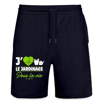 J'aime le jardinage – une passion pour la vie ! - Short de jogging bio TRAINER Stanley/Stella unisexe - marine foncé - Devant - Nik (191cm) & Marisol (170cm)