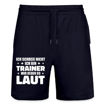 I don't scream – I'm a trainer Fun Sports - Stanley/Stella Trainer Unisex Organic Jogging Shorts - dark navy - Front - Nik (191cm) & Marisol (170cm)