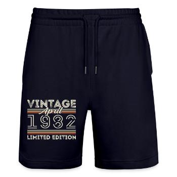 April 1982, Born in april 1982 - 43rd birthday - Stanley/Stella Trainer Unisex Organic Jogging Shorts - dark navy - Front - Nik (191cm) & Marisol (170cm)