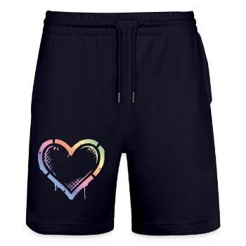 Herz Bunt Vintage - Stanley/Stella Unisex Bio Joggingshorts Trainer  - Dark navy - Vorne - Nik (191cm) & Marisol (170cm)