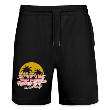 Retro-Sonnenuntergang mit Palmen - Stanley/Stella Unisex Bio Joggingshorts Trainer  - Schwarz - Vorne - Nik (191cm) & Marisol (170cm)