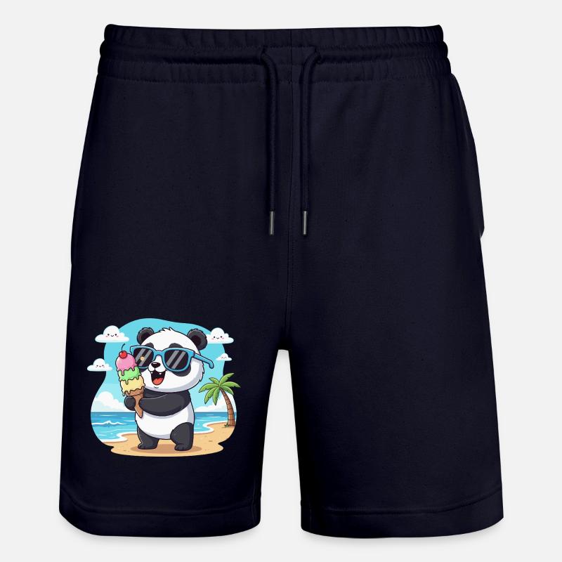 Panda am Strand mit Eiscreme - Stanley/Stella Unisex Bio Joggingshorts Trainer  - Dark navy