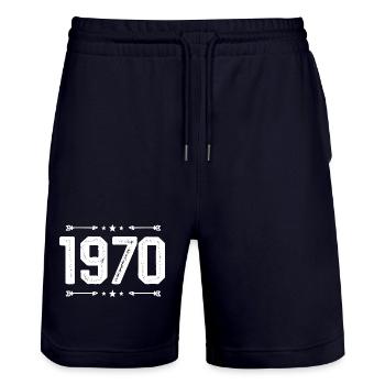 Millésime 1970 Millésime 55ème Anniversaire 1970 - Short de jogging bio TRAINER Stanley/Stella unisexe - marine foncé - Devant - Nik (191cm) & Marisol (170cm)